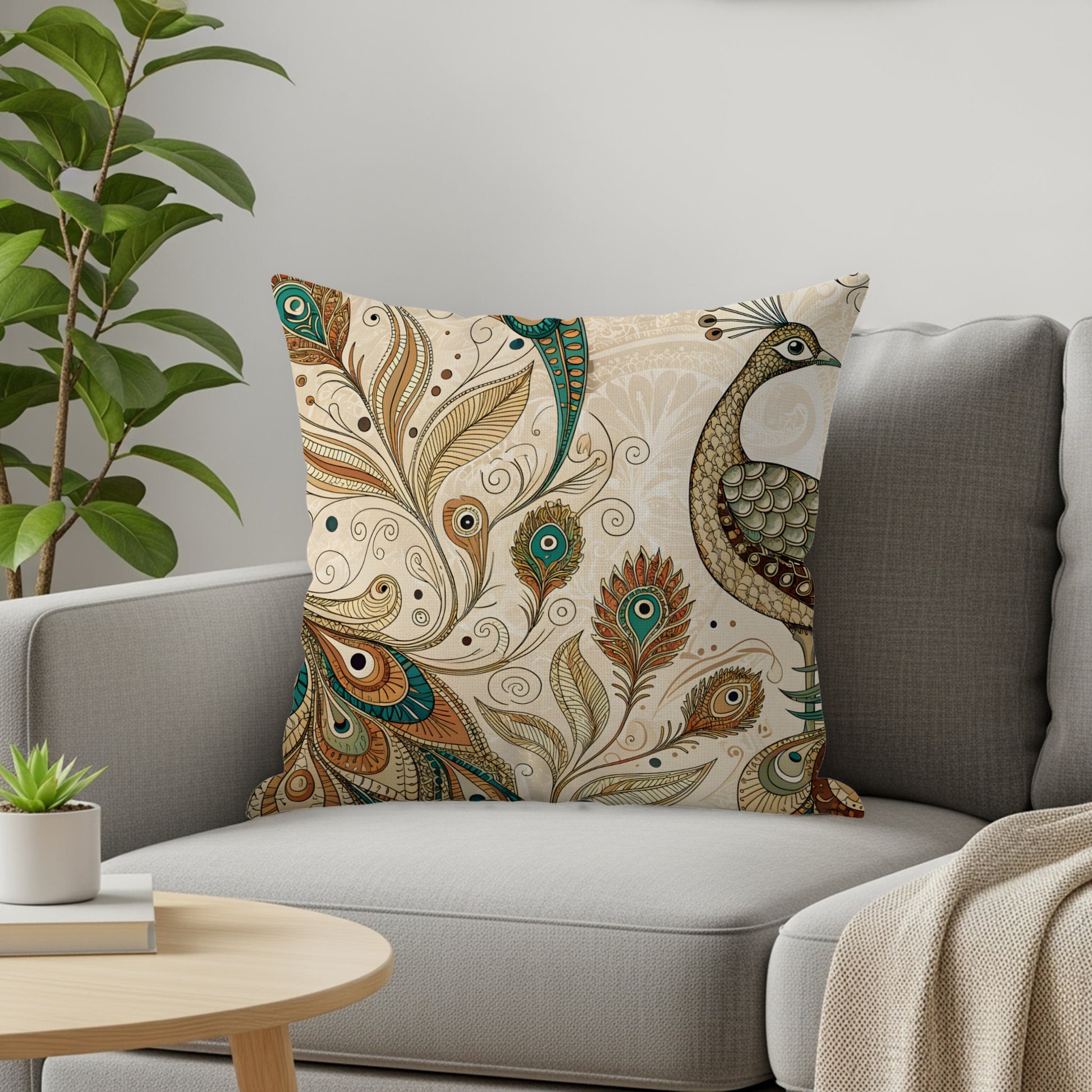 Exquisite Peacock Design Decorative Accent Pillow