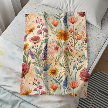 Floral Watercolor Painting Design Velveteen Plush Blankets - Walk Greener