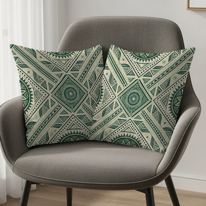 Geometric Pattern Green and White Throw Pillow Set