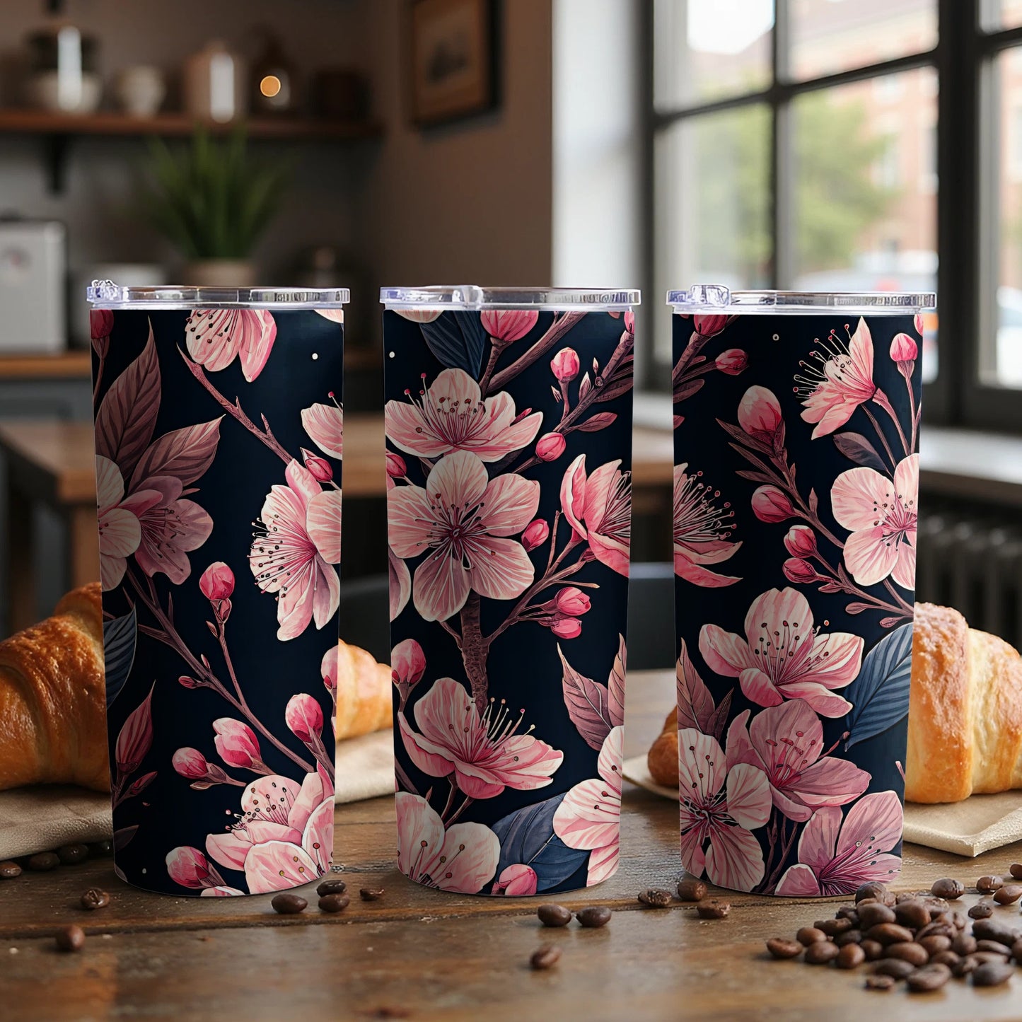 Elegant Floral Insulated Tumbler for Travel Beverage