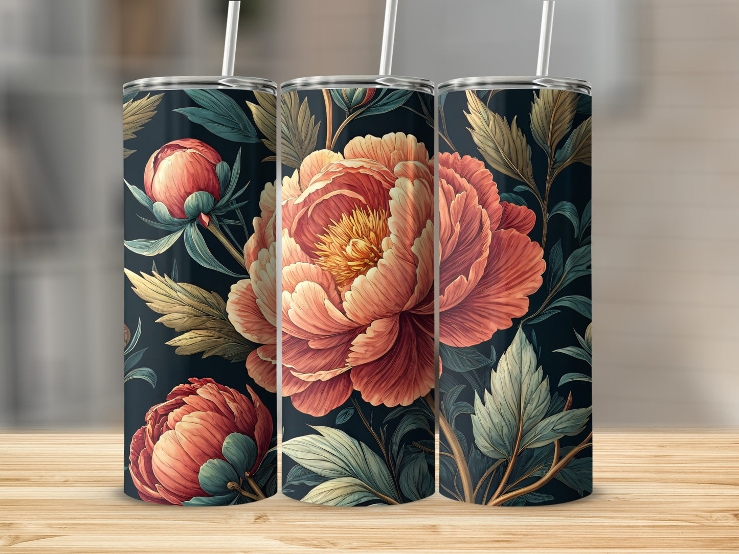 Beautiful Red and Peach Floral Design Tumbler