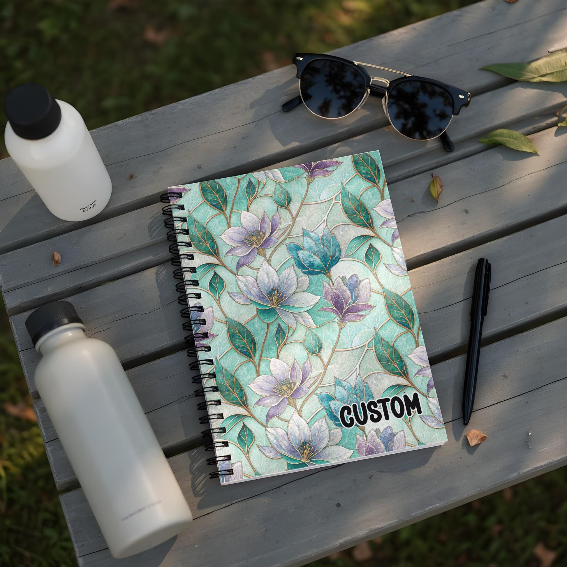 Custom Floral Pattern Spiral Notebook Stationery