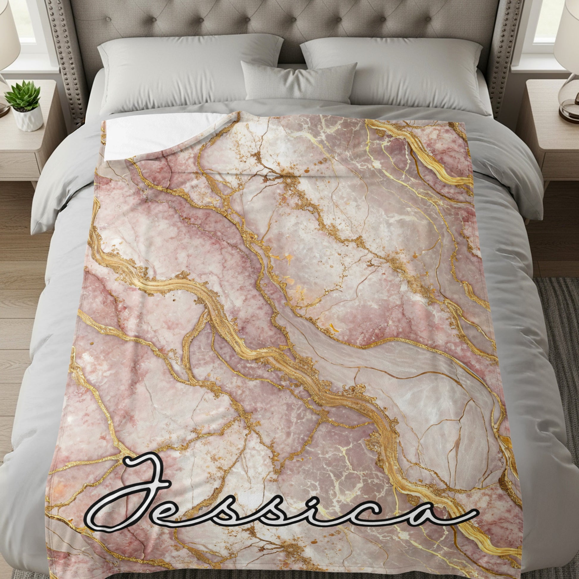 Elegant Marbled Design Jessica Custom Blanket