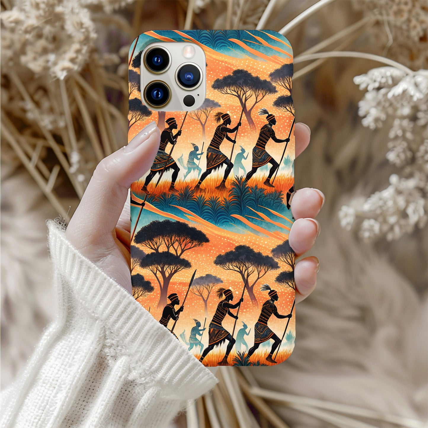African Warriors Silhouettes Custom Scenic Pattern Custom Phone Case - Walk Greener