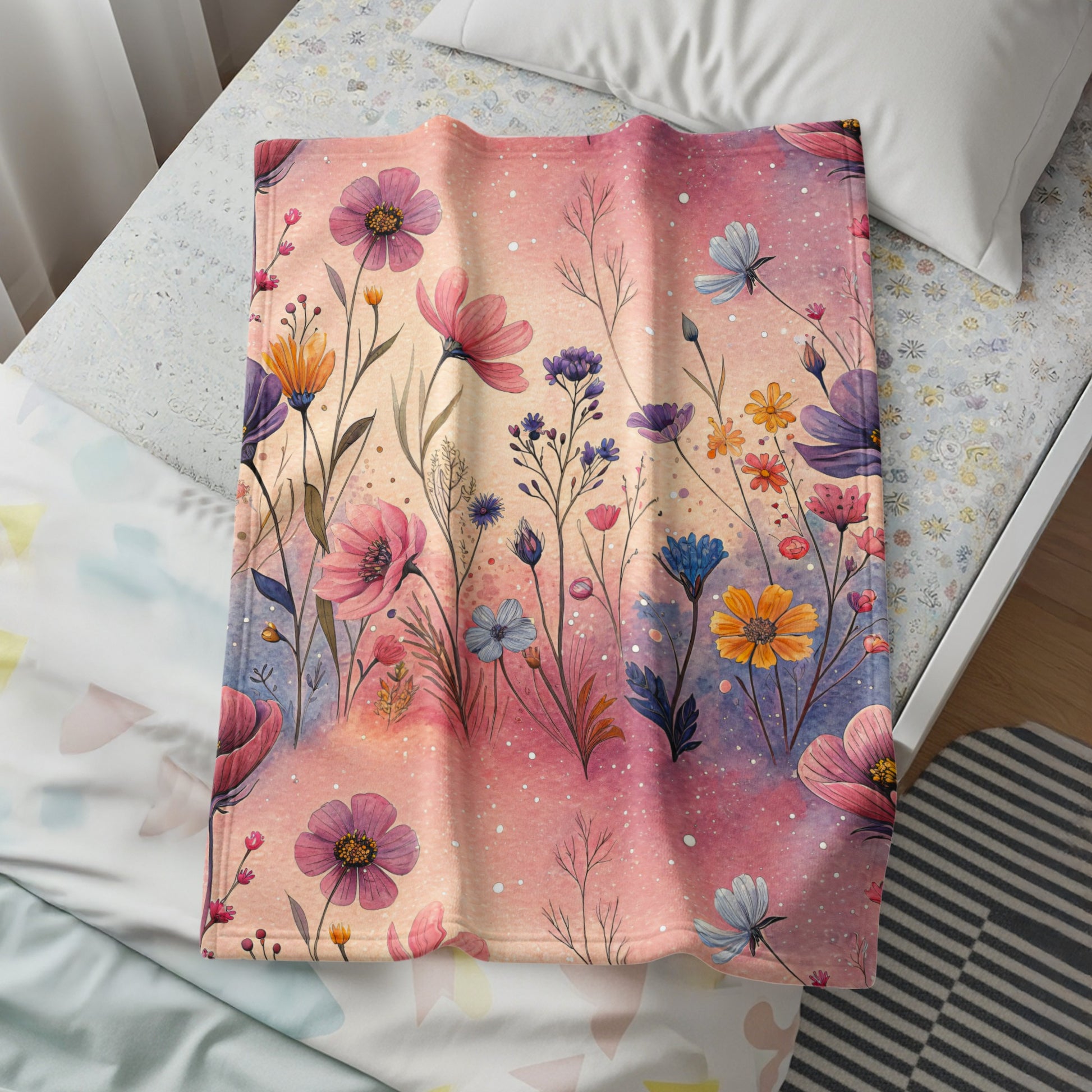 Watercolor Flowers In Pink and Purple Floral Pattern - Walk Greener