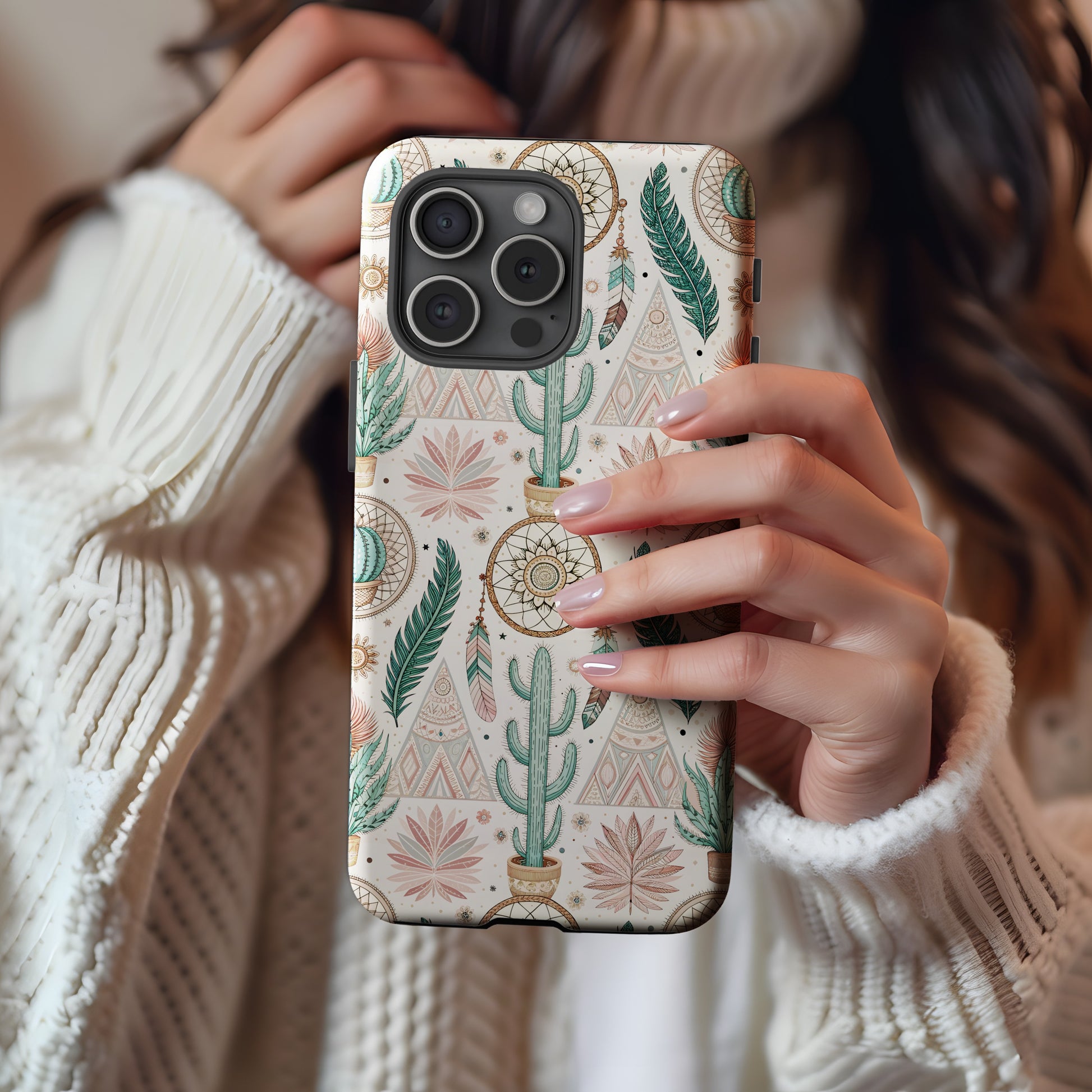 Bohemian Dreamcatcher Cactus Pattern Phone Case