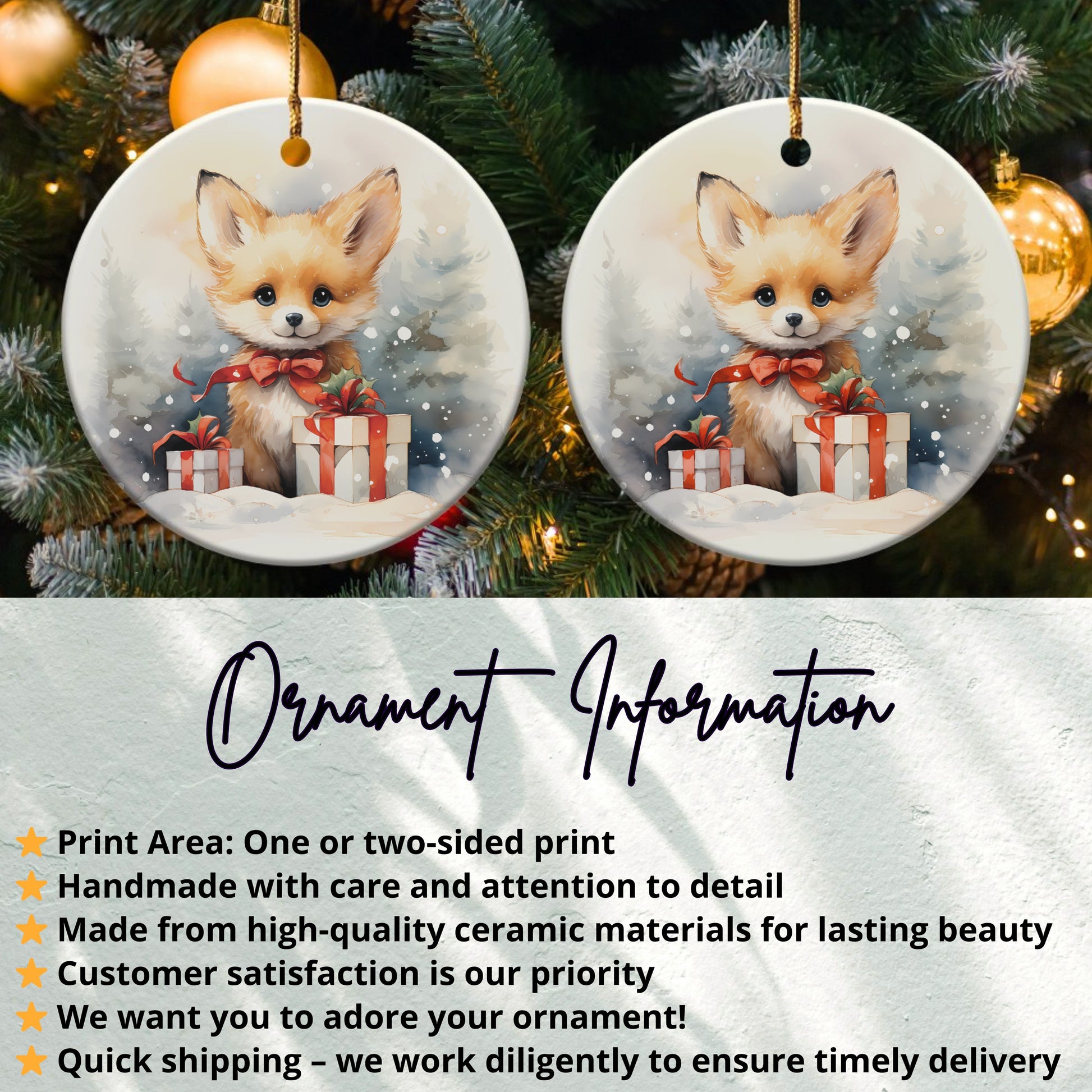 Festive Fox and Presents Christmas Ornament product