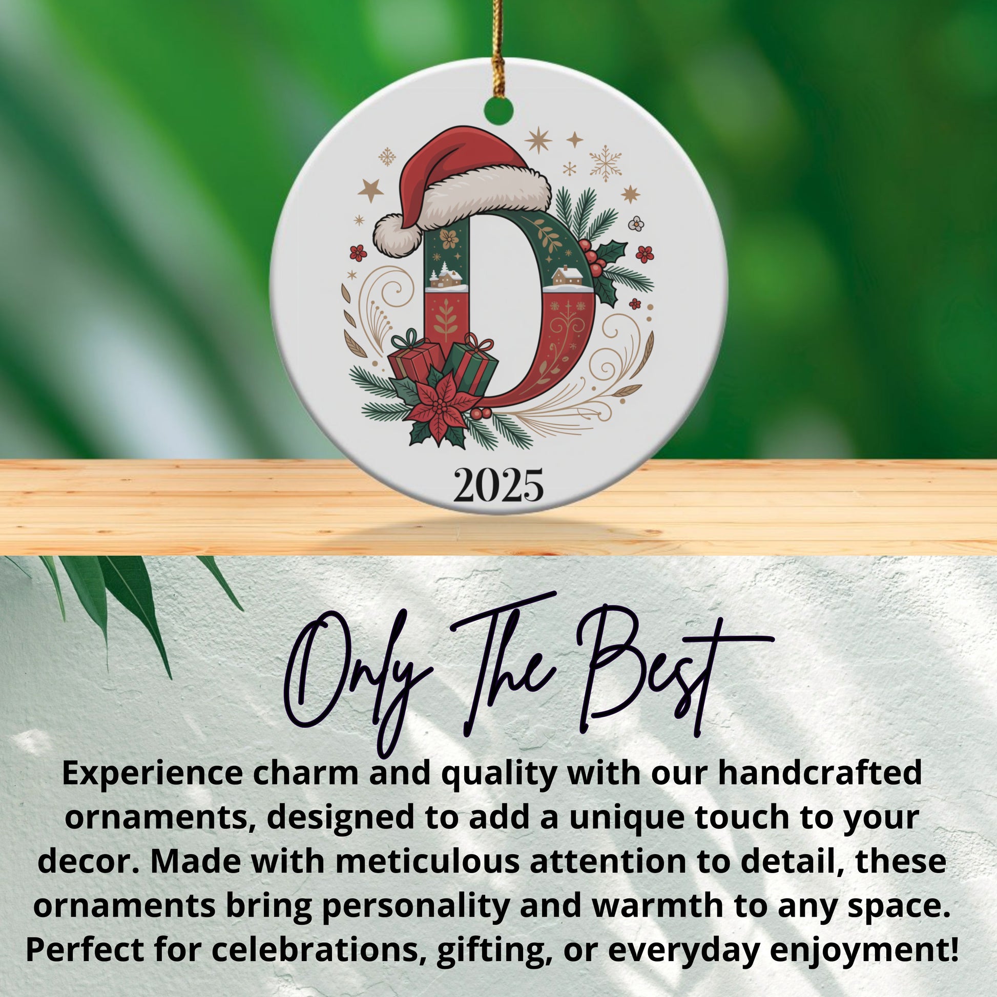 Festive Initial Ornament with Santa Hat Design product
