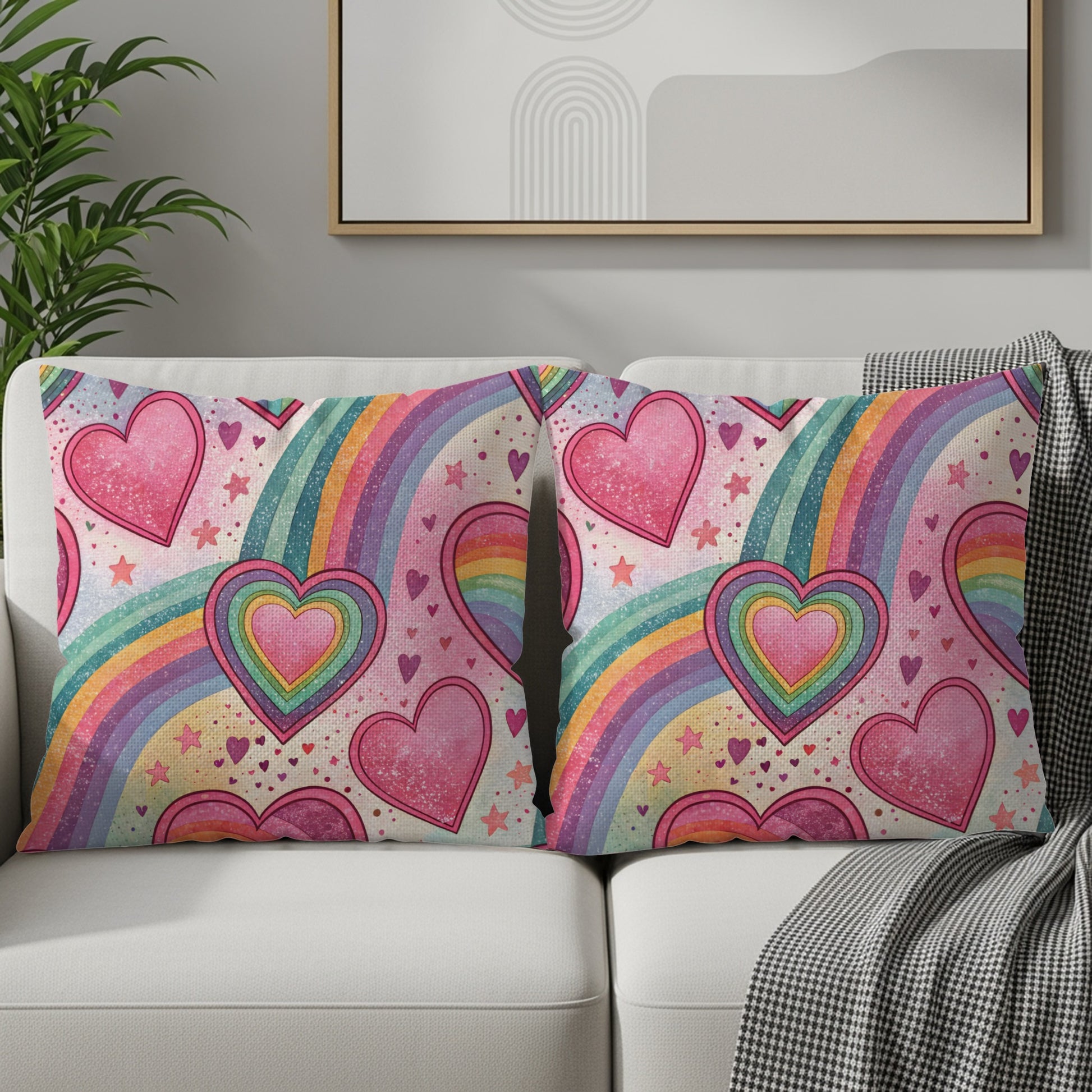 Rainbow Hearts Starry Love Pattern Pillows & Pillow Cases - Walk Greener