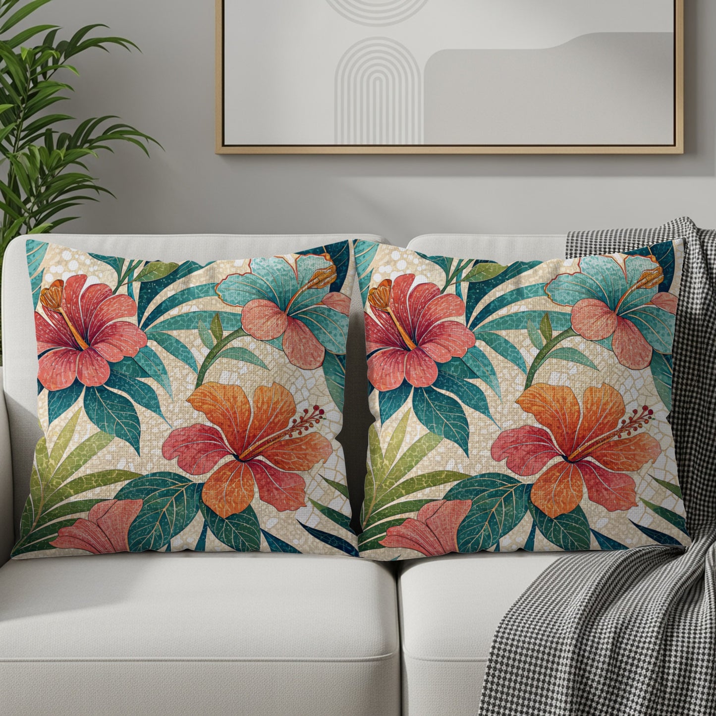 Colorful Hibiscus Flower Design Decorative Pillow