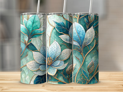 Teal And Gold Floral Watercolor Pattern 20 oz Skinny Tumbler - Walk Greener