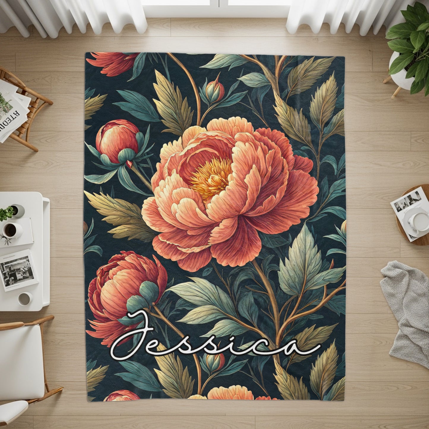 Floral Peonies Personalized Custom Name Blanket Special - Walk Greener