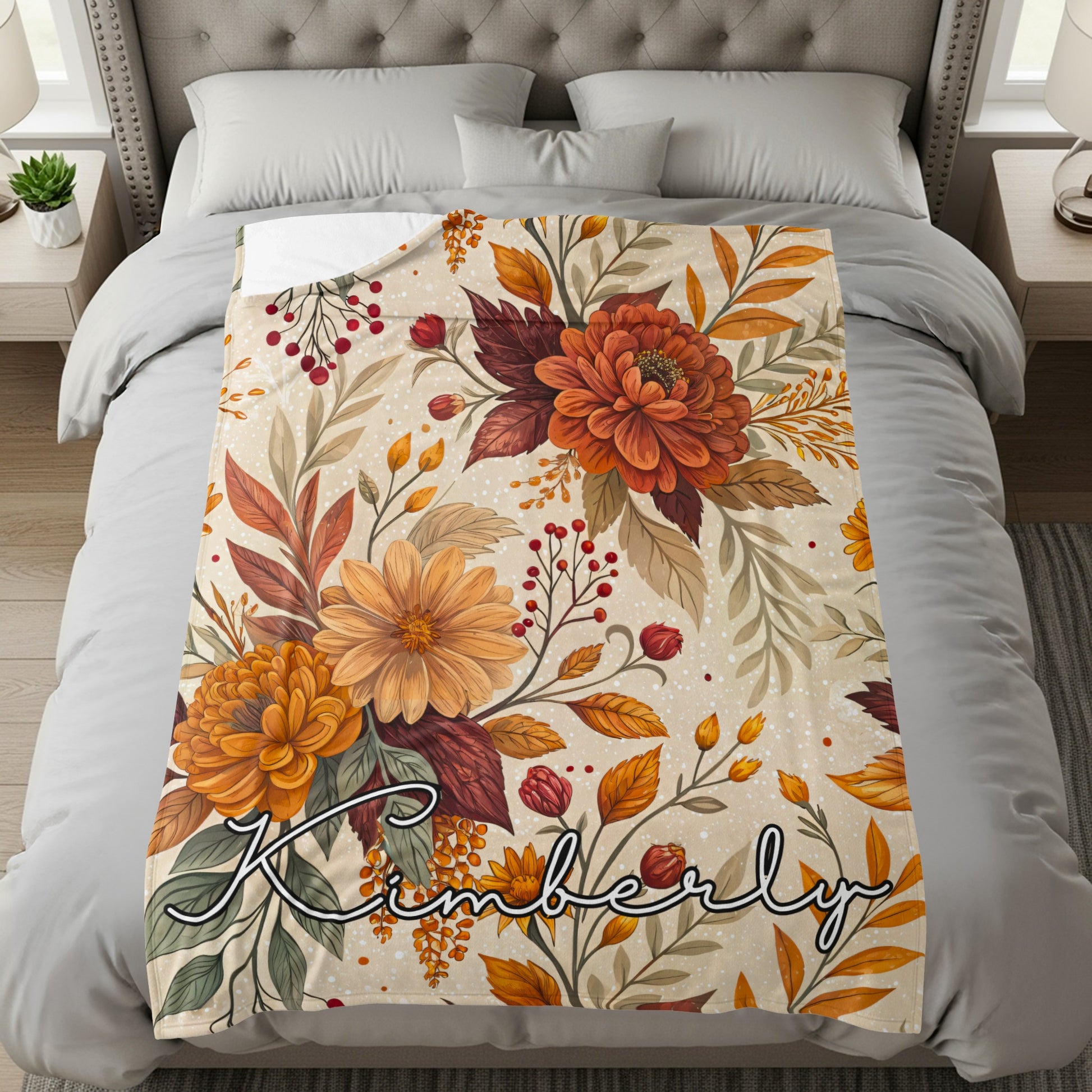 Custom Floral Pattern with Name Kimberly Blanket