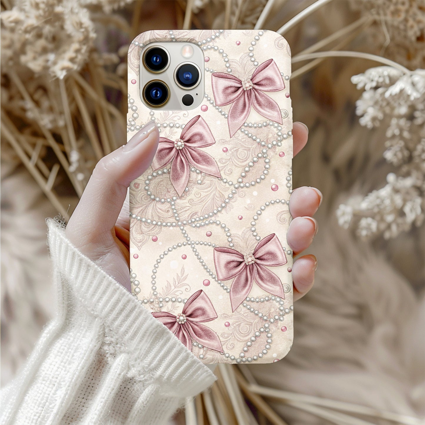 Elegant Bow and Pearl Design Phone Case Cover