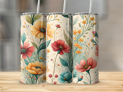 Watercolor Flower Bouquet Botanical Illustration for 20 oz Skinny Tumbler - Walk Greener